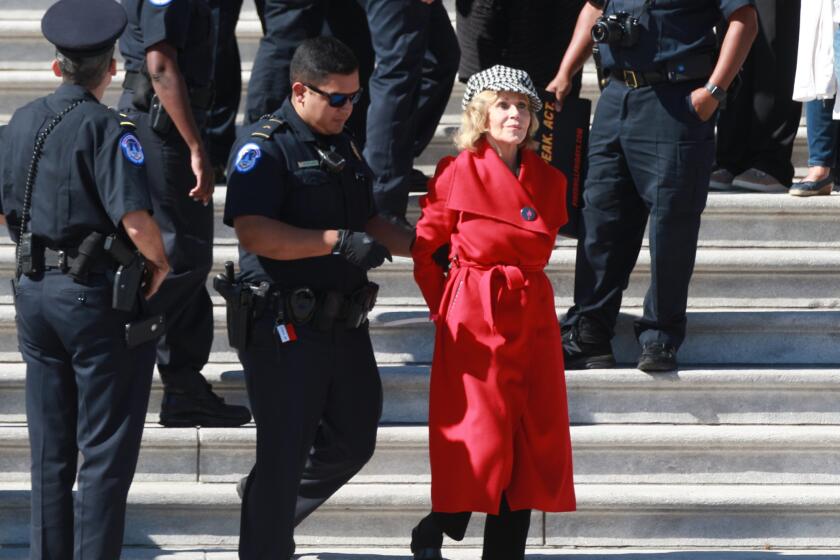 WASHINGTON, DC., OCTOBER 8, 2019—Two-time Academy Award and seven-time Golden Globe winner Actress and activist Jane Fonda will led and spoke at a protestors rally on global climate at the U.S. Capitol on Friday, Oct.. 11, 2019. The warming world can't wait for action. (Kirk McKoy / Los Angeles Times)