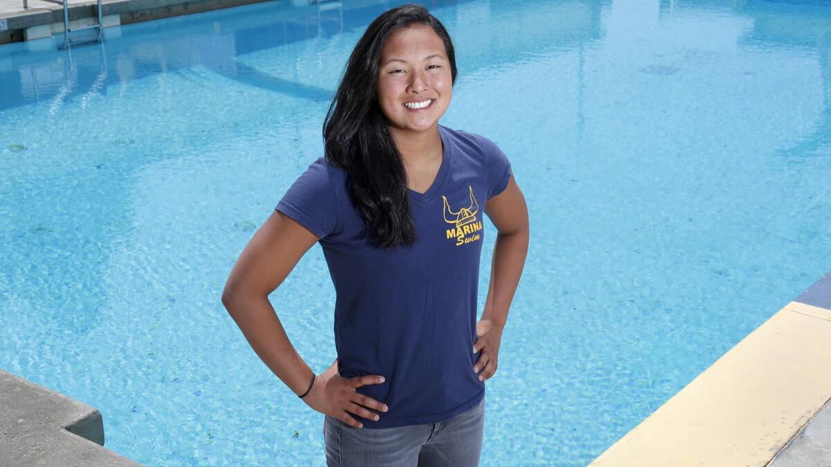 Marina High senior swimmer Sage Matsushima finished second in the girls' 100 butterfly and third in the 100 backstroke at the CIF Southern Section Division 1 finals.