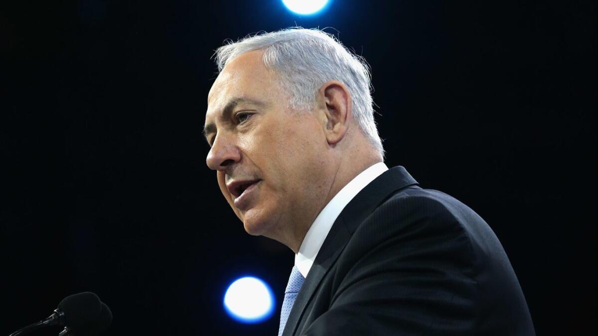 Israeli Prime Minister Benjamin Netanyahu addresses the American Israel Public Affairs Committee's Policy Conference at the Walter Washington Convention Center in Washington D.C., in March 2014.