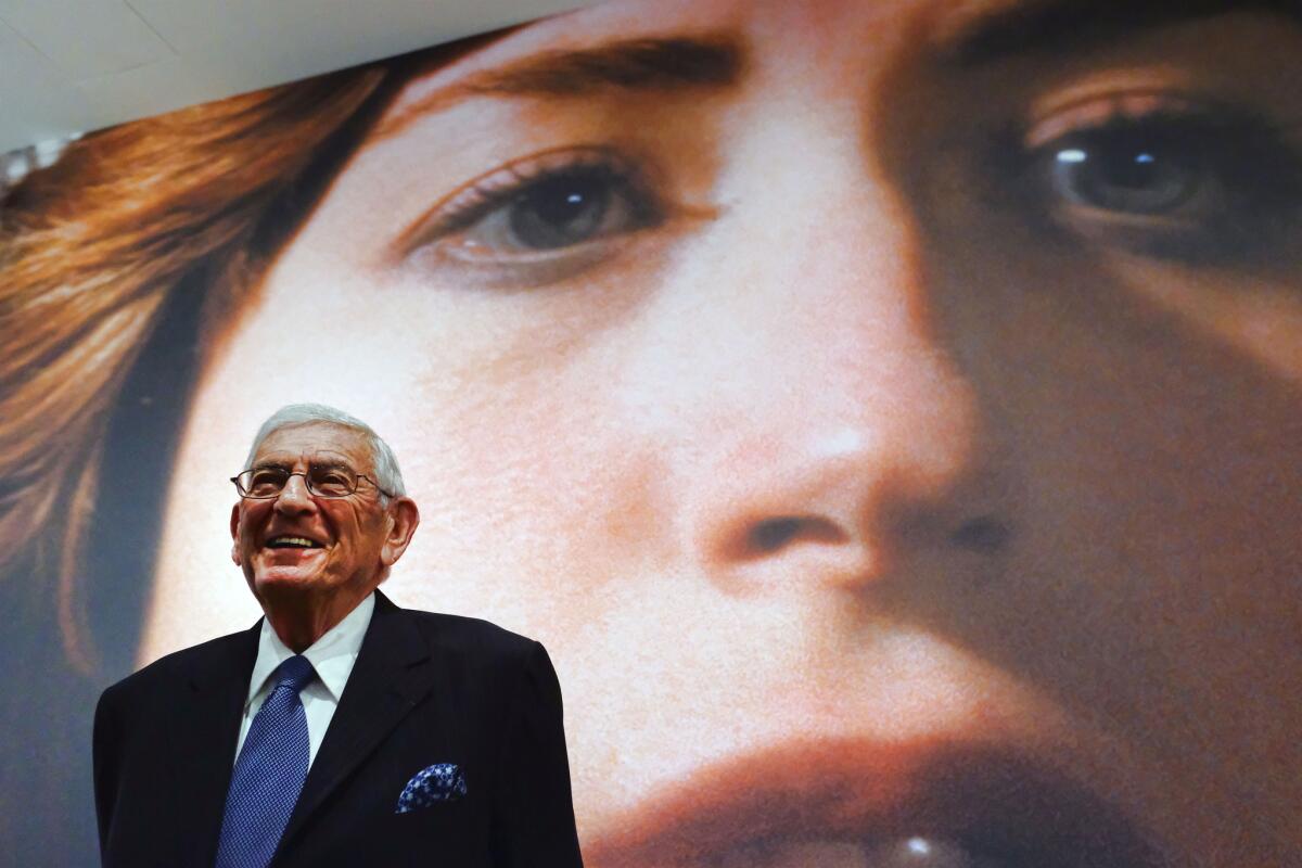 Eli Broad speaks during a press preview of the Cindy Sherman exhibition at the Broad Museum on Wednesday. (Richard Vogel / AP Photo)