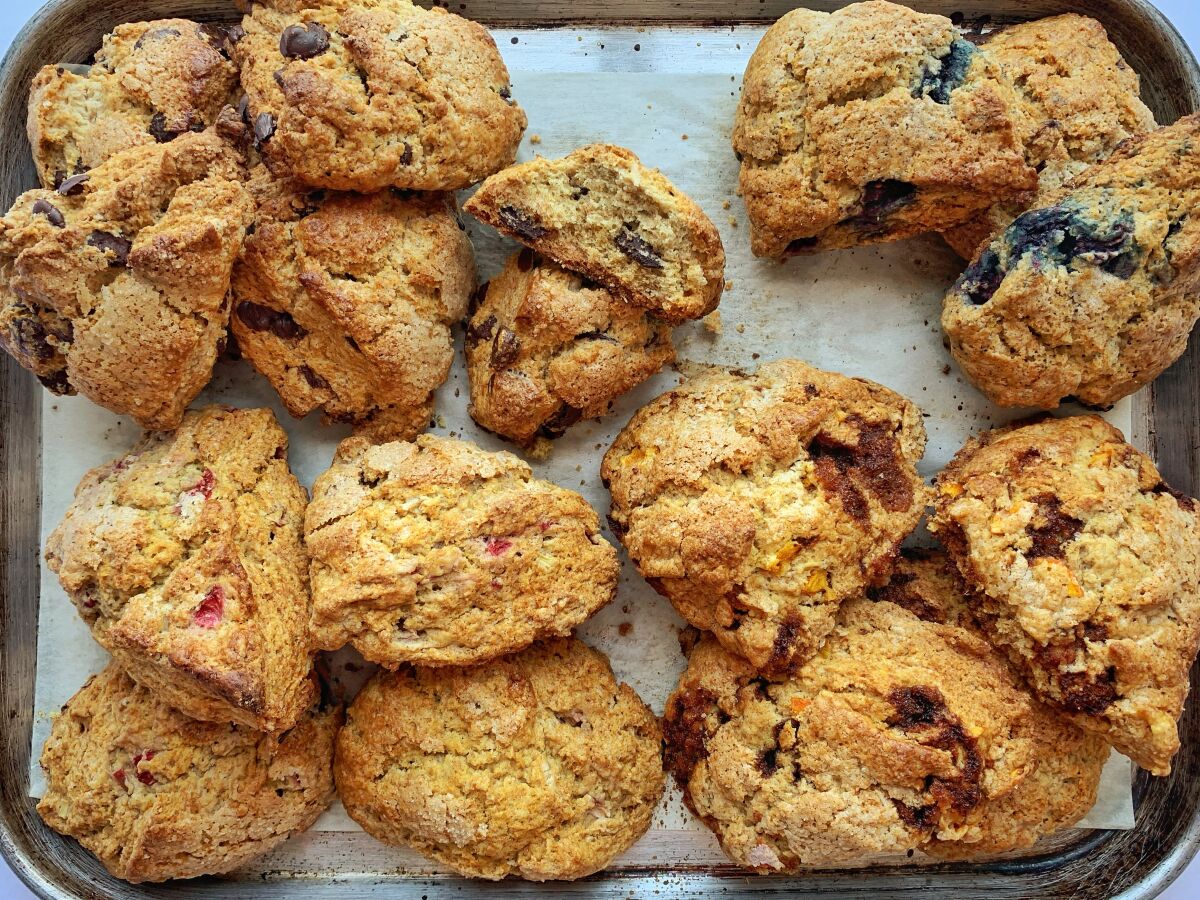 Scones on a rack.