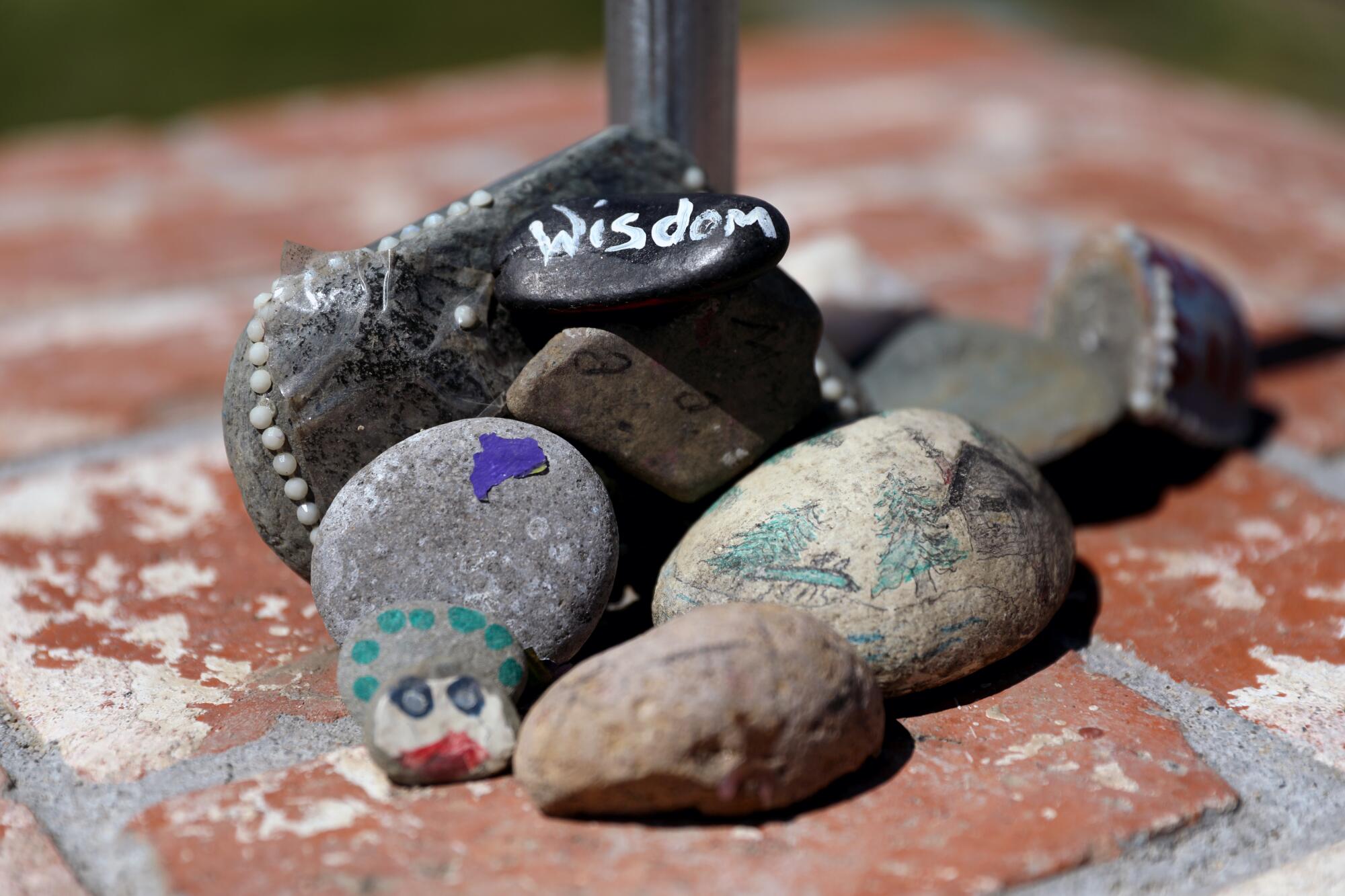 A collection of painted stones.