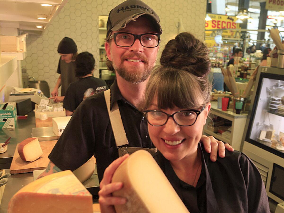 LOS ANGELES, CALIFORNIA, AUGUST 7, 2014: Lydia Clark and Reed Herrick run DTLA Cheese with their passion for everything to do with cheese in Grand Central Market August 7, 2014(Mark Boster / Los Angeles Times ).