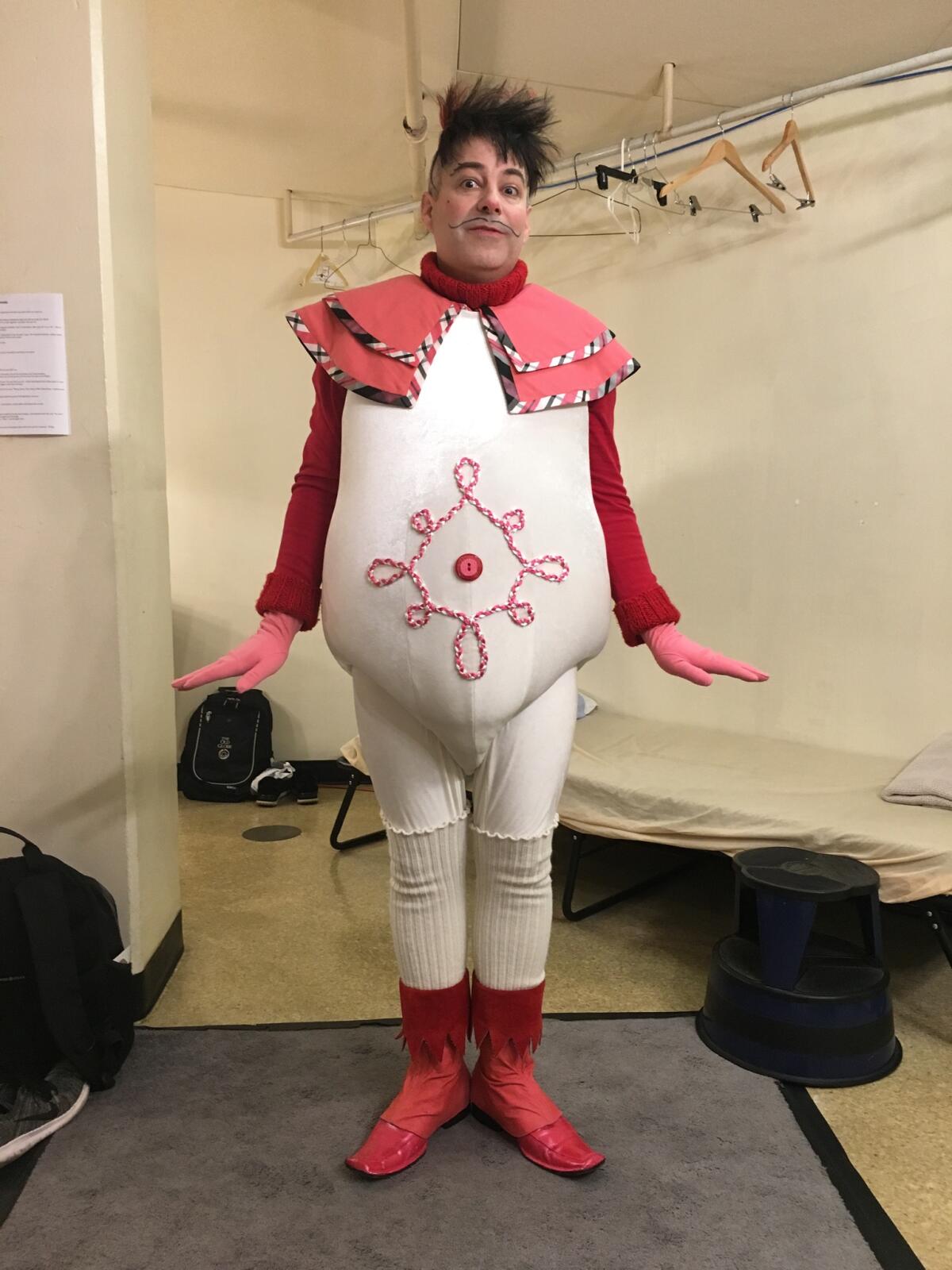 James Vásquez costumes as Whoville resident Salvador in "Dr. Seuss's How the Grinch Stole Christmas!" at the Old Globe.