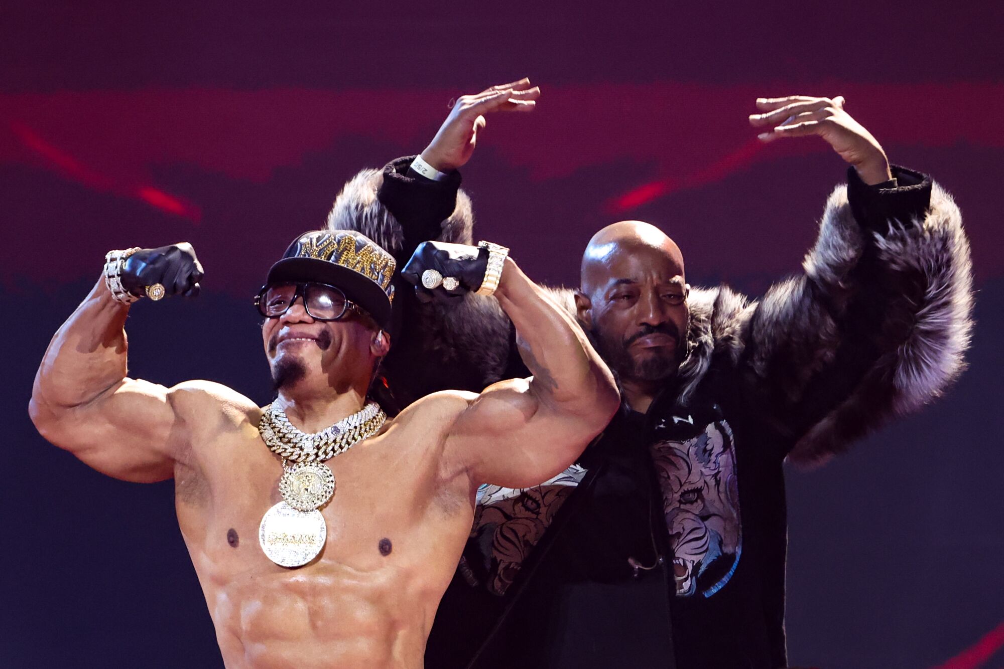 Melle Mel, left, performs at the 65th Grammy Awards, held at the Crytpo.com Arena.