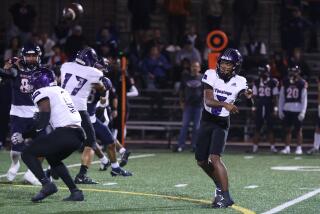 Los Angeles, CA - September 13: Cathedral Sophomore Quarterback Jaden Jefferson throws the football during a game against Chaminade High School which lead to a 35-14 win on Friday, Sept. 13, 2024 in Los Angeles, CA. (Michael Blackshire / Los Angeles Times)