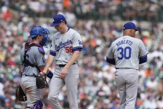 Los Angeles Dodgers pitcher Ryan Yarbrough is relieved during the sixth inning.