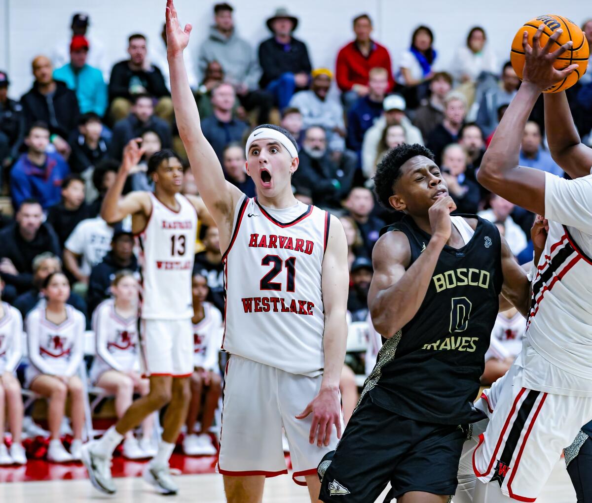 Joe Sterling gets excited after scoring 23 points for Harvard-Westlake.