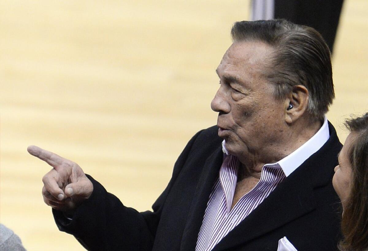 Los Angeles Clippers owner Donald Sterling is seen last month attending an NBA playoff game against the Golden State Warriors at Staples Center in downtown L.A.