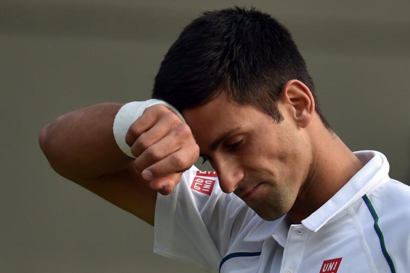 Novak Djokovic had his hands full with Kevin Anderson during their fourth round match. The match was postponed due to darkness, even at two sets apiece.