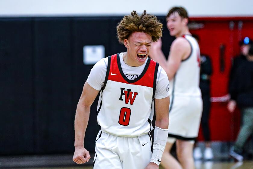 Trent Perry of Harvard-Westlake shows his emotion during the Wolverines' rout of Sierra Canyon.