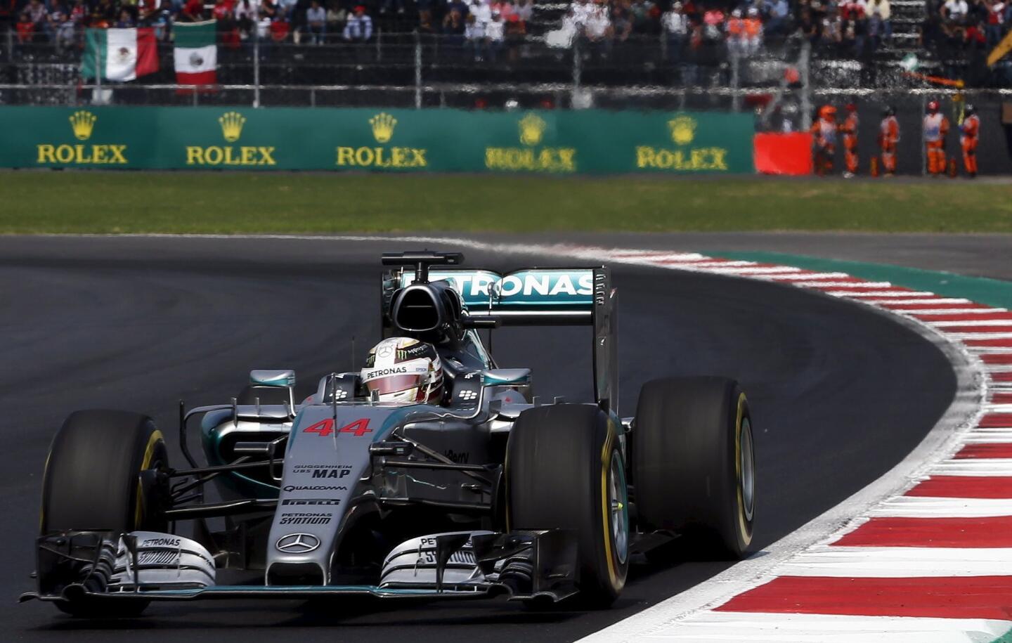Mercedes Formula One driver Lewis Hamilton of Britain drives during the Mexican F1 Grand Prix at Autodromo Hermanos Rodriguez in Mexico City