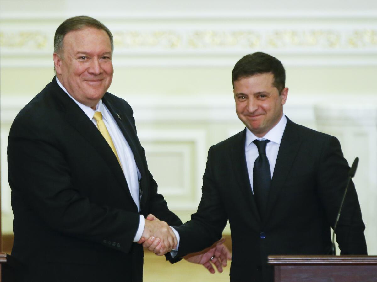 Secretary of State Mike Pompeo and Ukraine President Volodymyr Zelensky