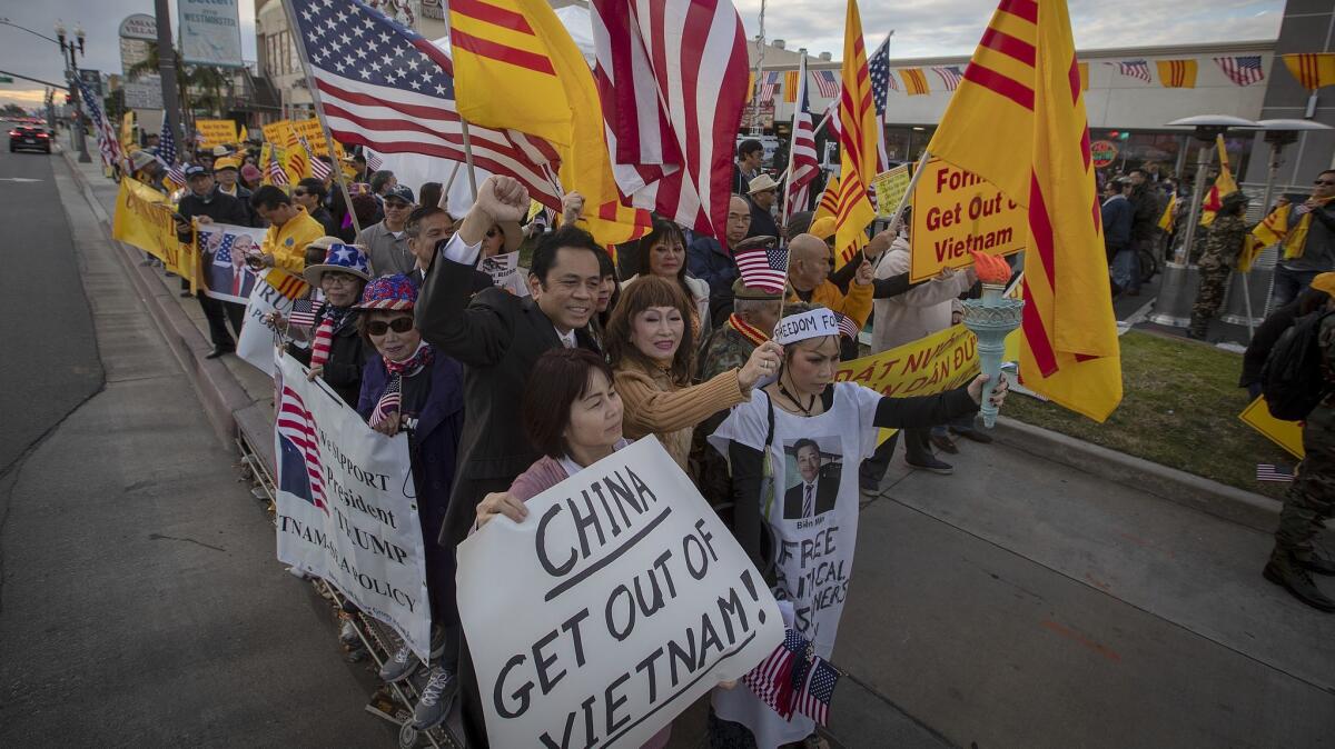 Vietnamese Americans protest in Little Saigon to demand human rights in their homeland.