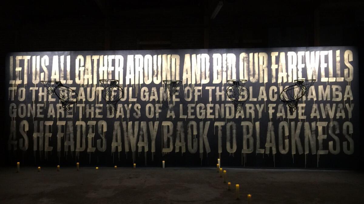 A mural pays homage to Kobe Bryant at the MAMA Gallery in downtown L.A.