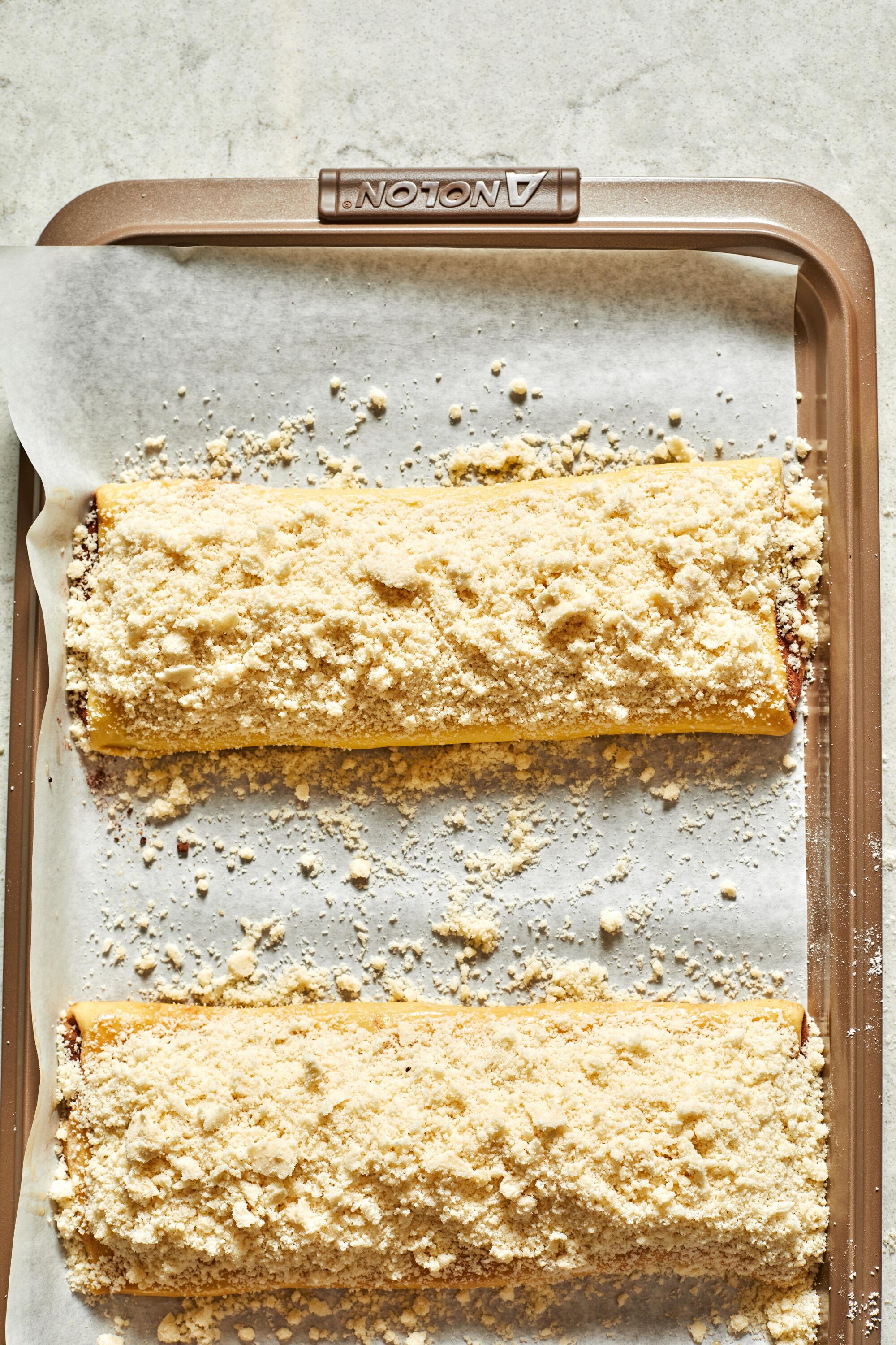 Two kokosh cakes ready for the oven at the LA Times test kitchen 