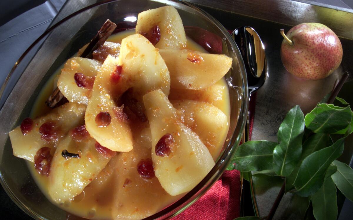 Winter pear compote with dried cranberries