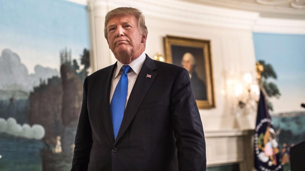 President Trump in the Diplomatic Room of the White House in Washington on Oct. 13.