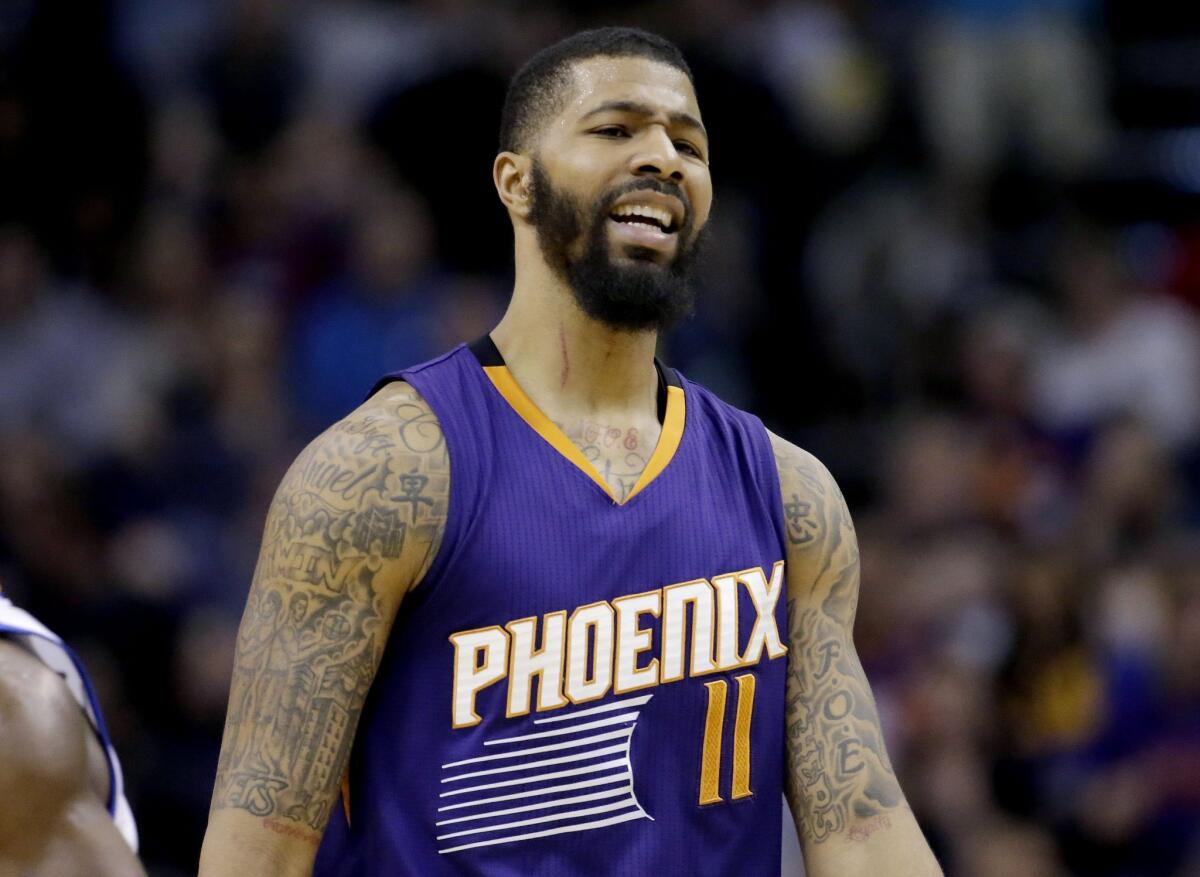 Phoenix's Markieff Morris reacts to a call during a game against the Golden State Warriors on Feb. 10.