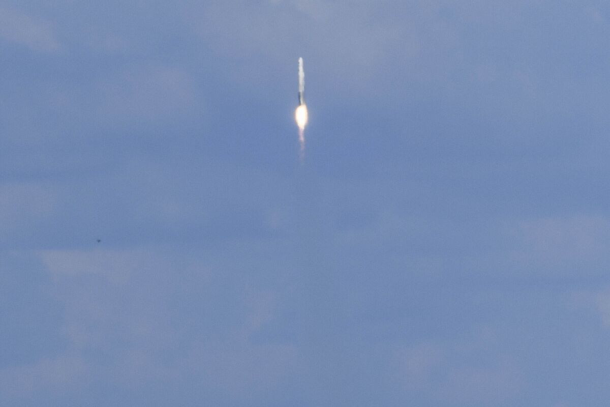 Astra's Rocket 3.3 lifts off from Cape Canaveral Space Force Station, Fla., on Thursday, Feb. 10, 2022. This is the first launch from the Space Coast for the company. Rocket 3.3, carrying four small satellites for NASA, failed shortly after liftoff. (Craig Bailey/Florida Today via AP)