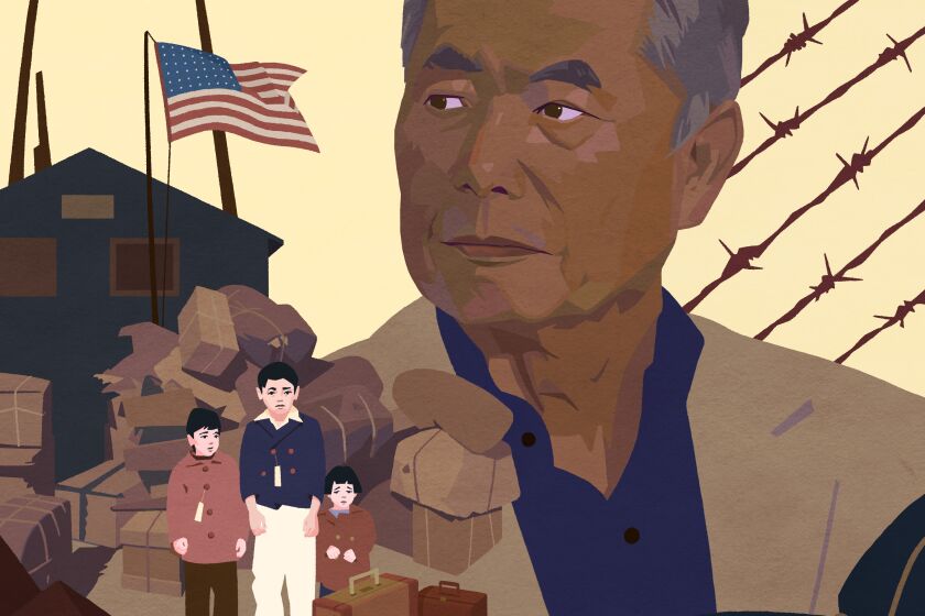 An illustration of George Takei in "The Terror: Infamy" by Shenho Hshieh for the Times