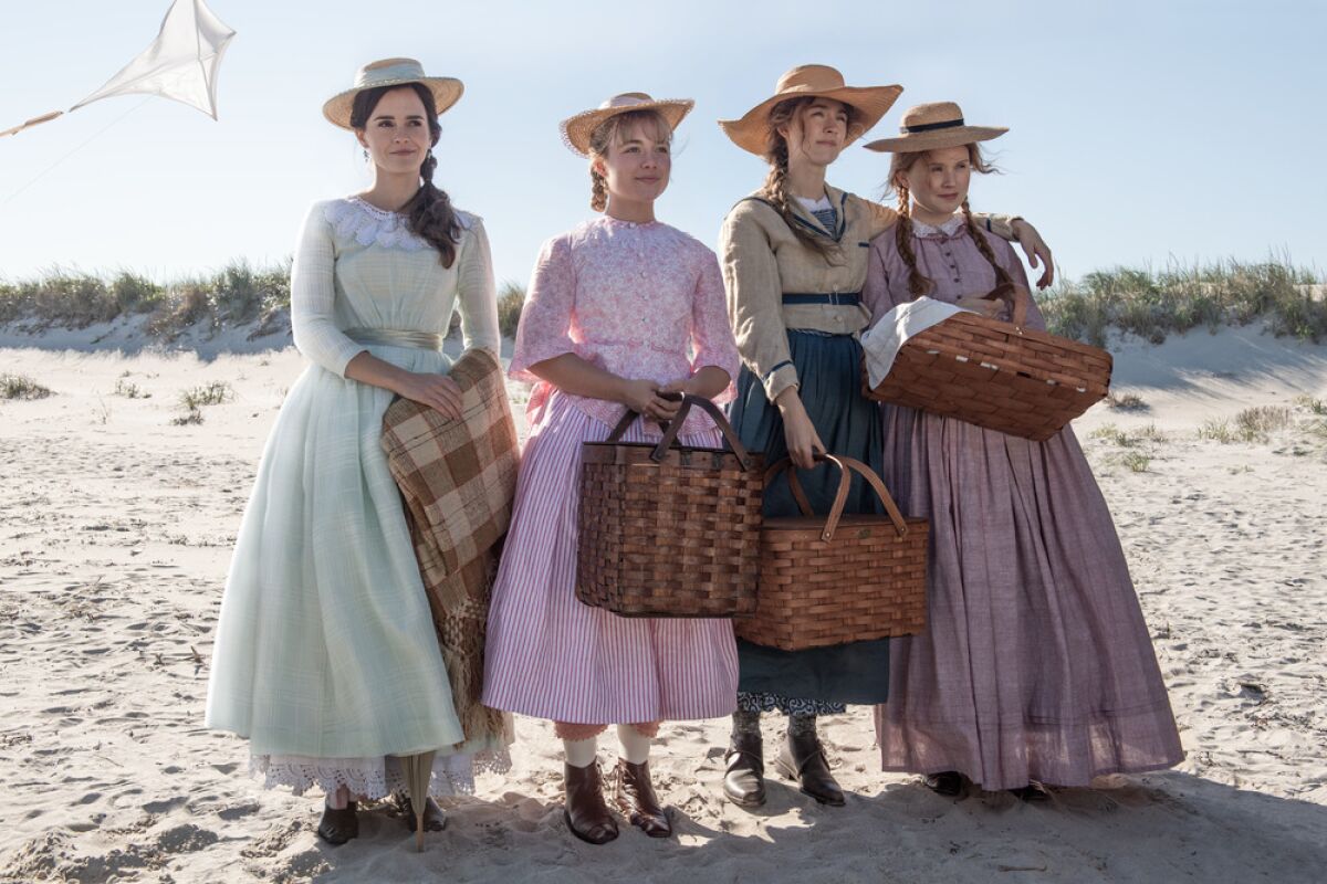 Emma Watson, from left, Florence Pugh, Saoirse Ronan and Eliza Scanlen in Greta Gerwig's "Little Women."
