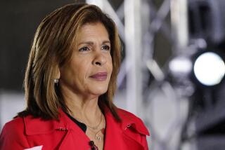 A woman with short brown hair staring into the distance and wearing a red coat