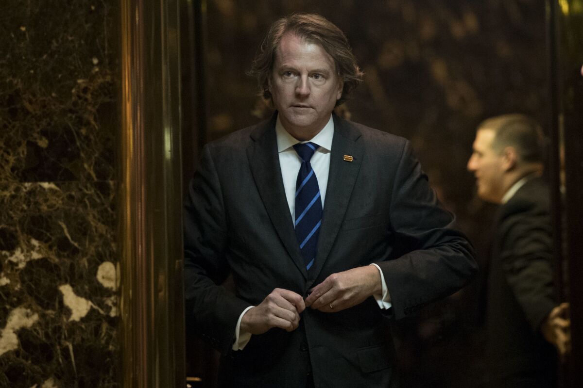 Don McGahn is named by President-elect Donald Trump as his White House counsel.