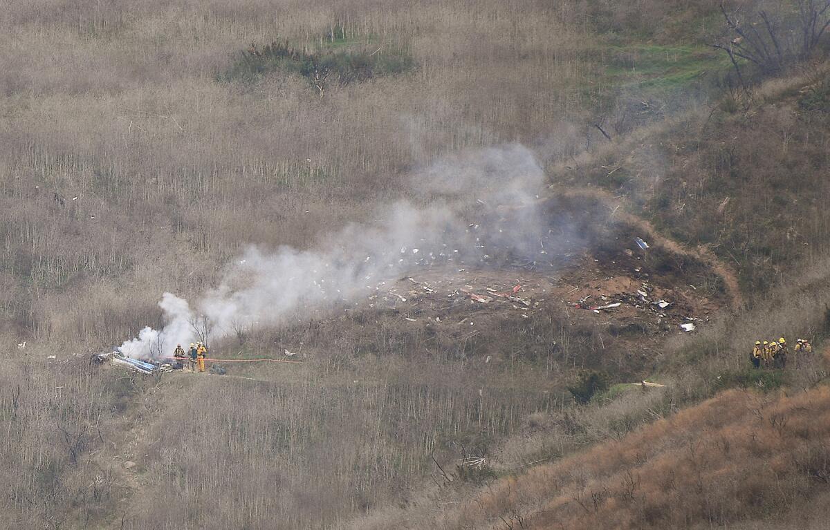 Aerial view of the crash site in Calabasas