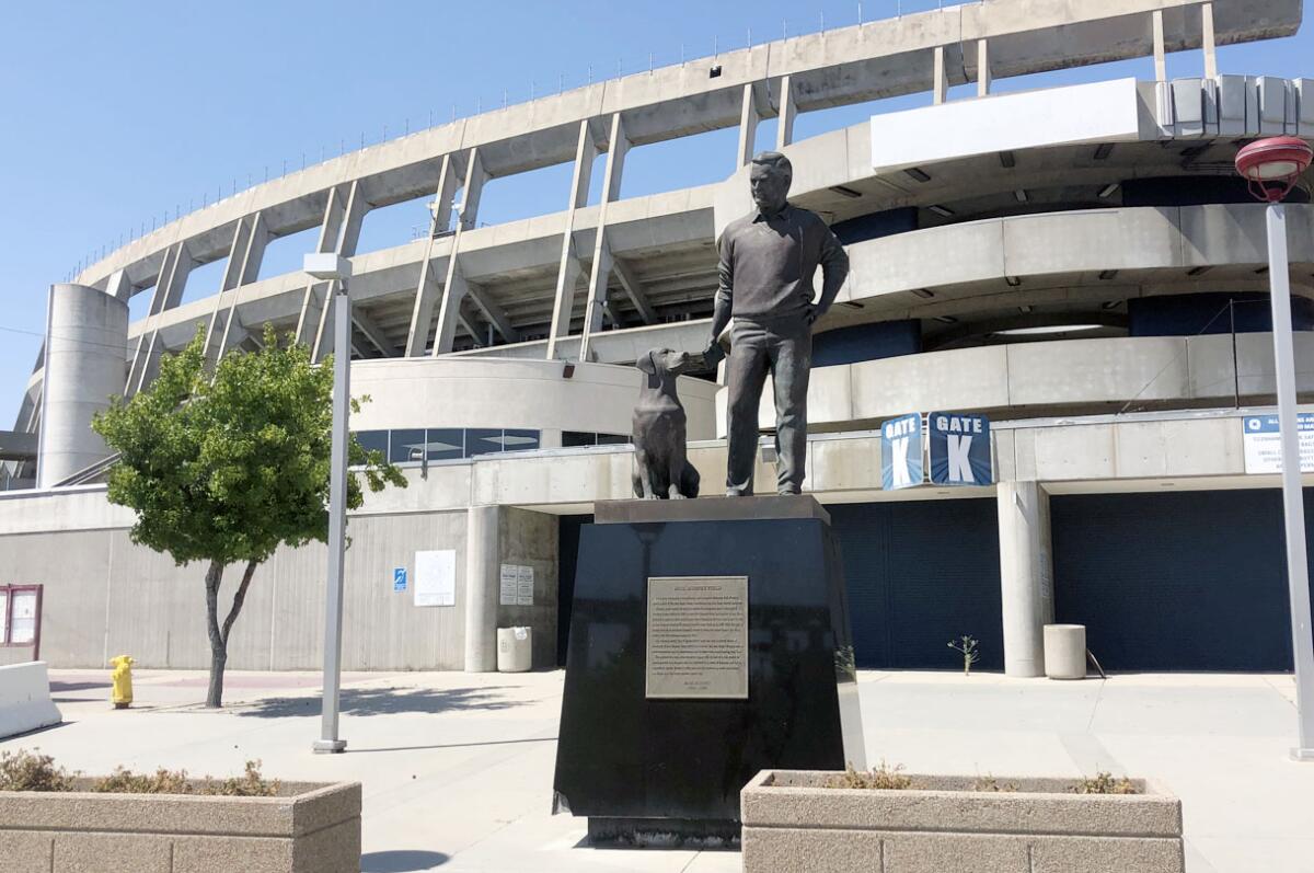 The Jack Murphy statue was unveiled during Super Bowl week in 2003 on the south side of then-Qualcomm Stadium.