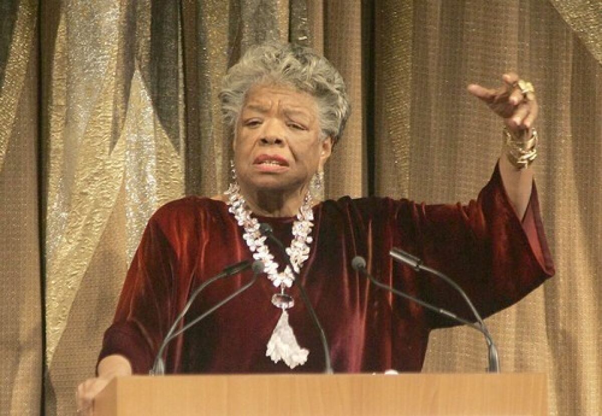 Maya Angelou delivers her acceptance speech for the Literarian Award at the National Book Awards ceremony in 2013.