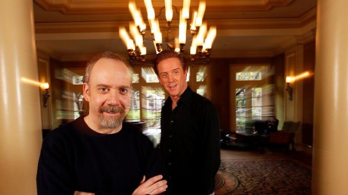 Paul Giamatti, left, and Damian Lewis star in the second season of Showtime's "Billions." Giamatti and Lewis were photographed at the Langham Hotel in Pasadena on Jan. 8.