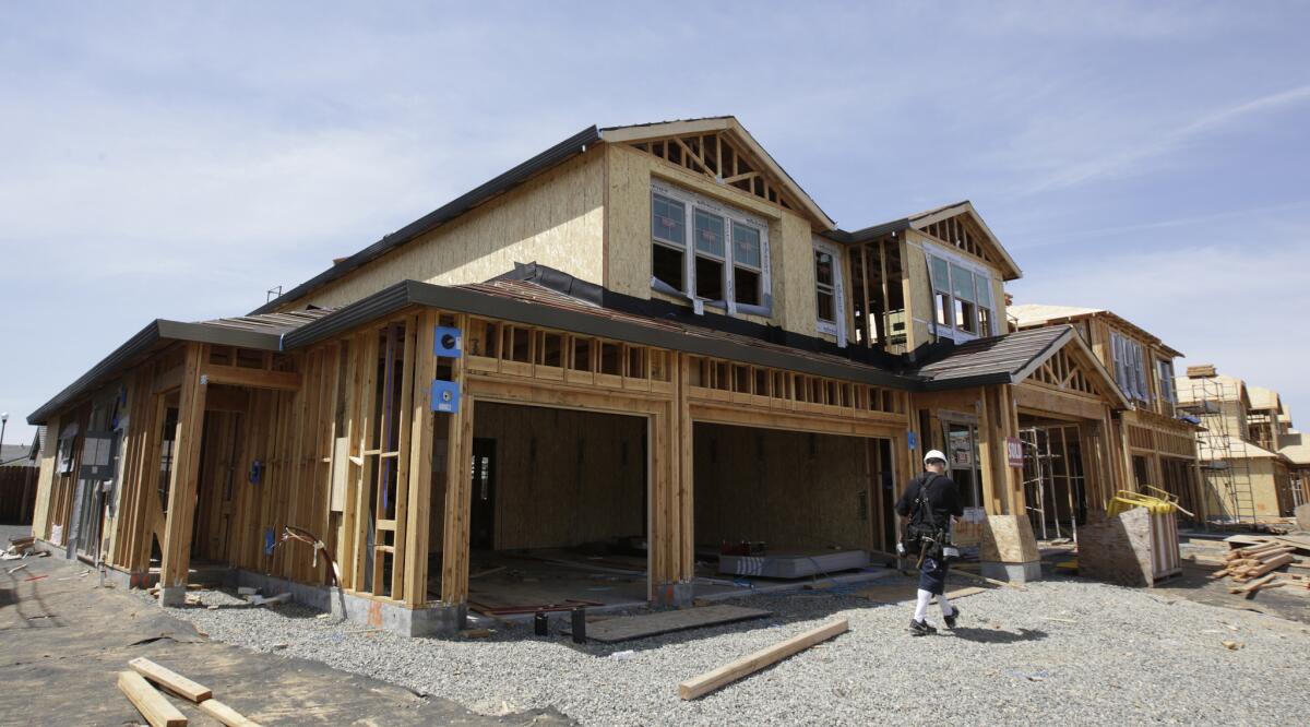 A house is under construction in Roseville, Calif.
