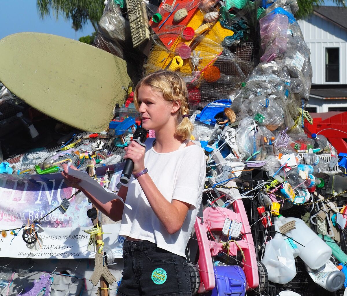 Village Gate eighth-grader Arianna Trette addressed her classmates and North County residents who participated in a Sept. 20 climate strike.