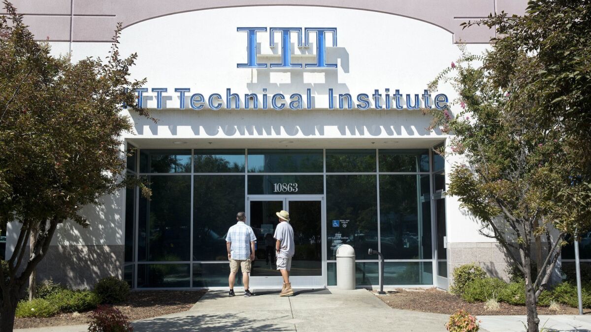 ITT Technical Institute campuses abruptly shut down in 2016 after the Education Department curtailed its parent company's access to federal loans and grants.