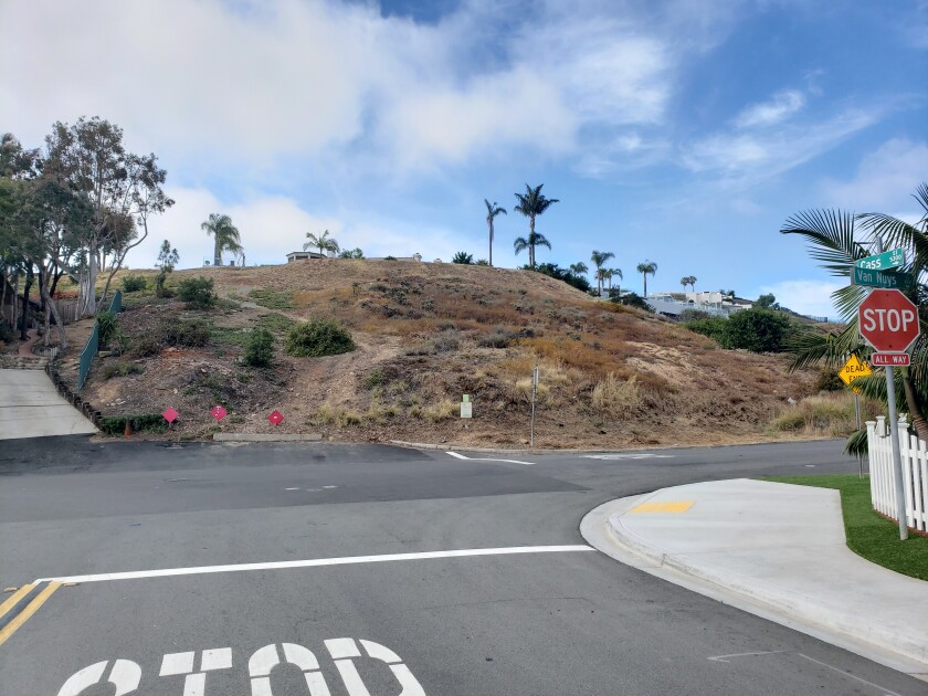 An application has been filed with the City of San Diego to construct two new single-dwelling units and two companion units on two lots on this vacant spot on the corner of Cass Street and Van Nuys Street.