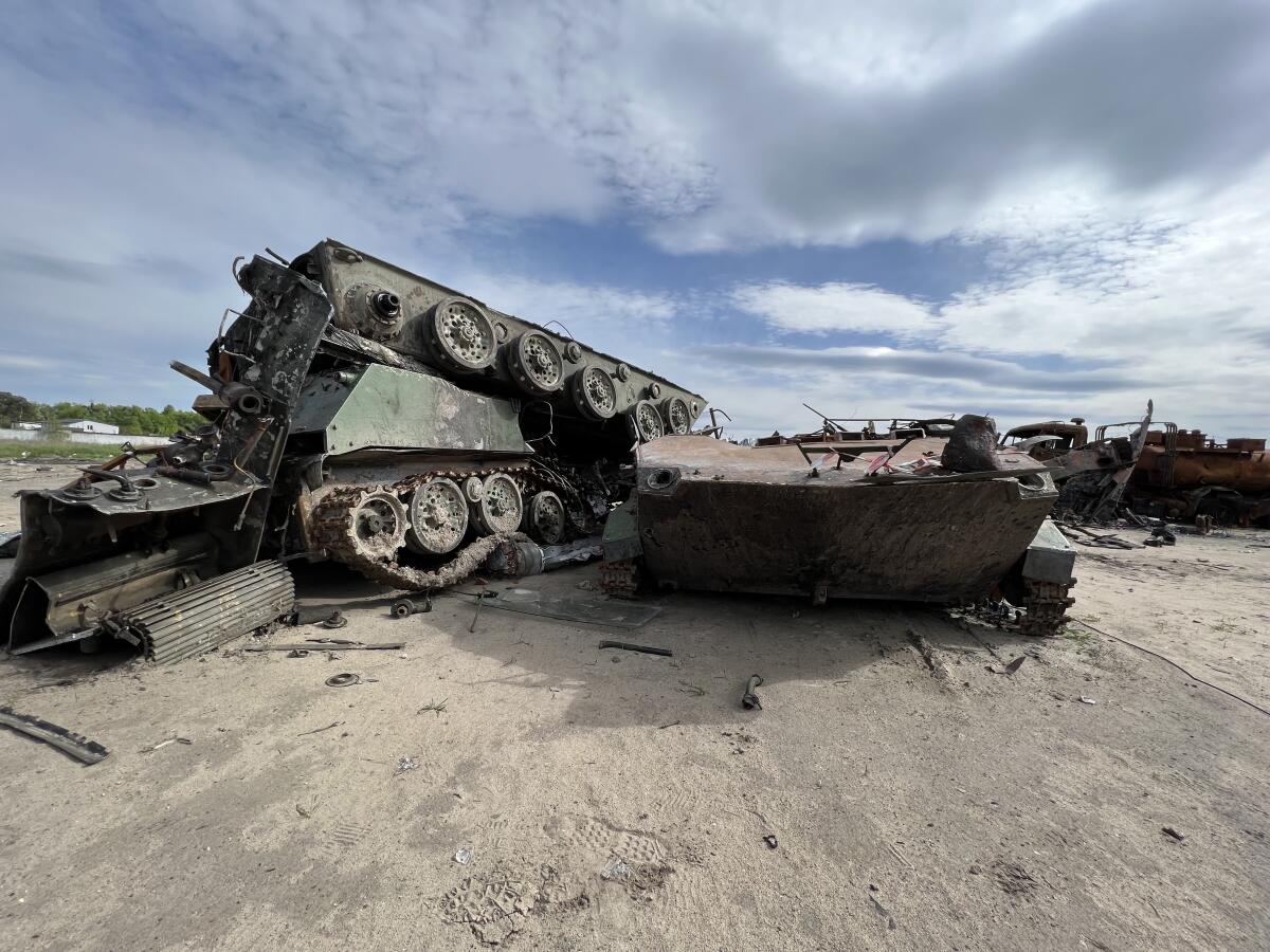 Scrapped Russian tanks and armored vehicles.