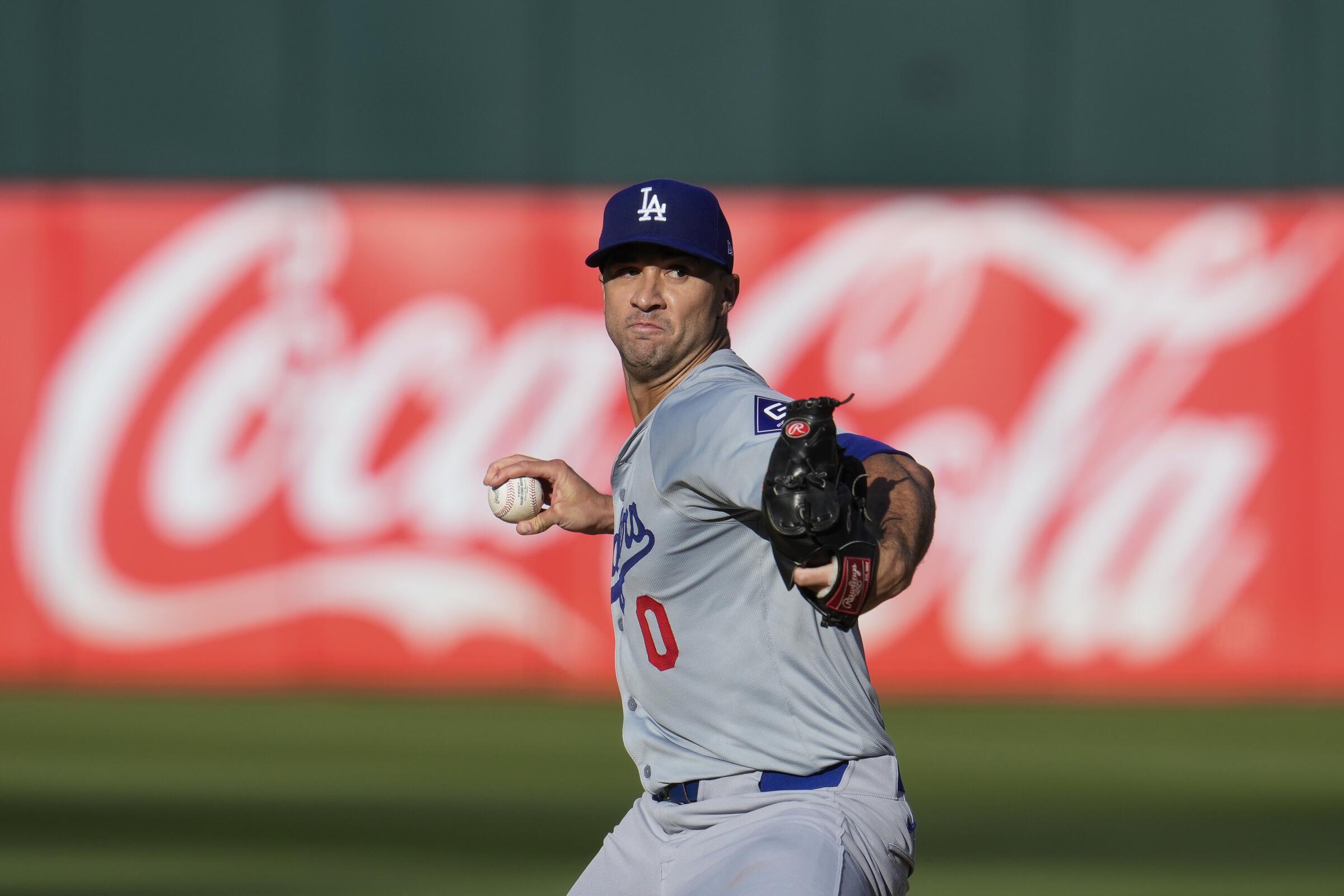 Dodgers pitcher Jack Flaherty throws to an Athletics batter during the first inning Saturday in Oakland.