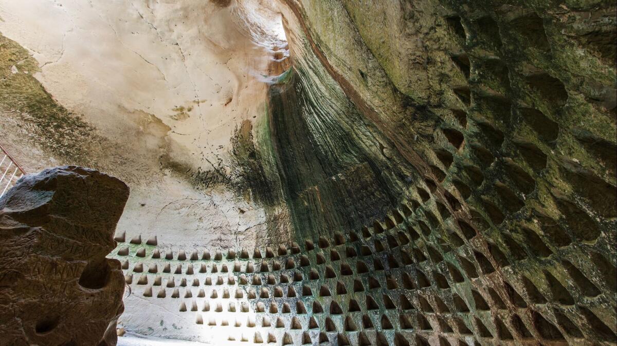 The caves at Bet Guvrin National Park in Israel, a series of 80 large caves connected by passageways dating to the 4th-9th centuries AD.