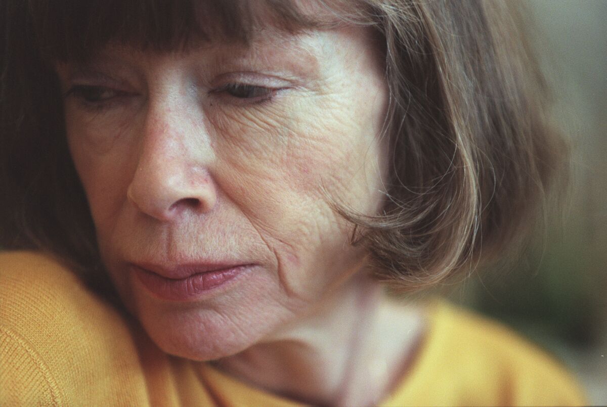 Joan Didion sits for a portrait in Doe Library at UC Berkeley.