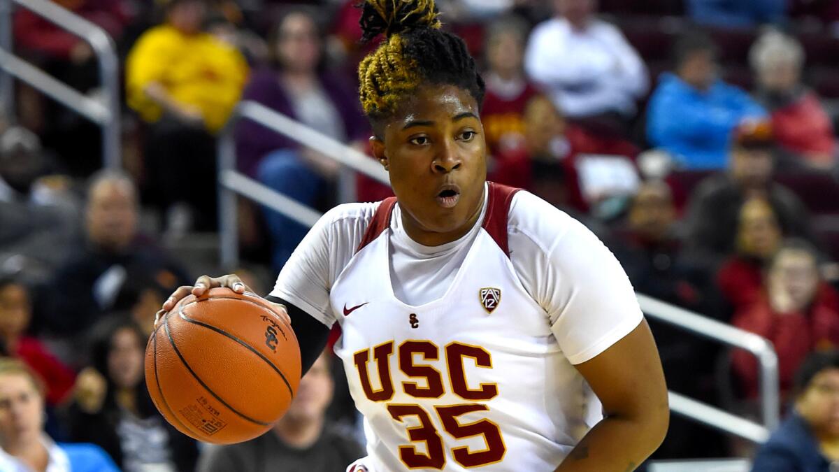 Forward Kristen Simon, shown during a game earlier this season, led USC with eight rebounds on Sunday.