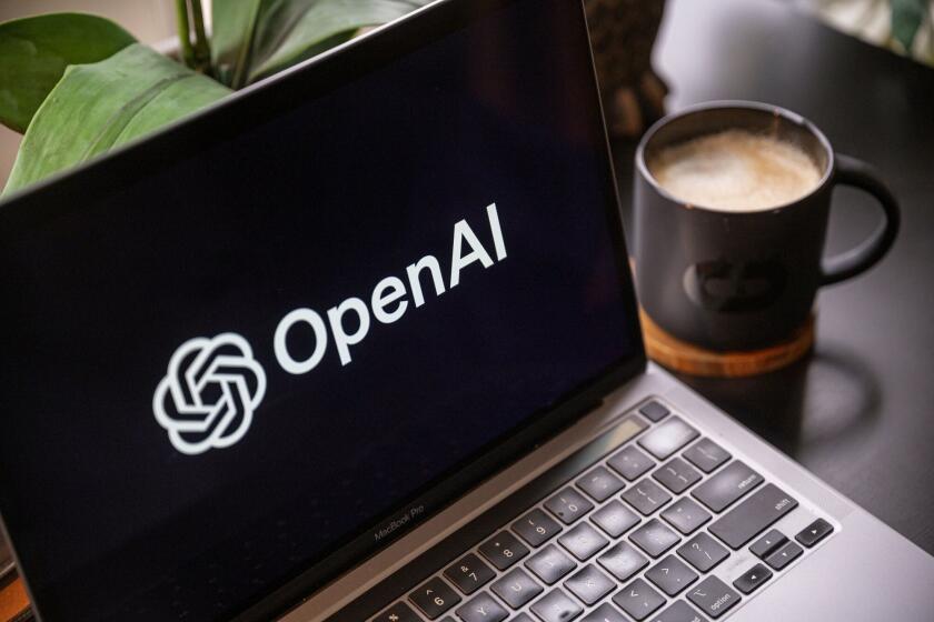The Open AI logo on a laptop in Crockett, California. Photographer: David Paul Morris/Bloomberg