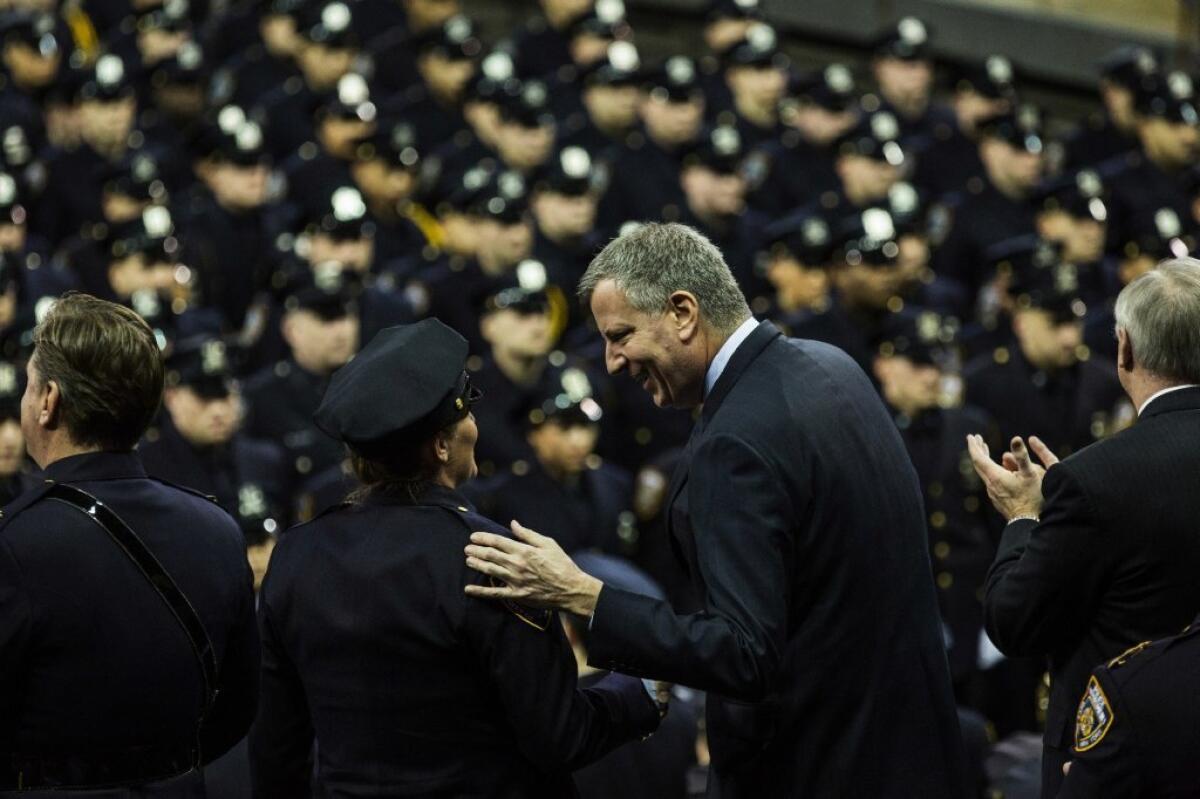 New York Mayor Bill de Blasio attends a New York Police Department graduation ceremony at Madison Square Garden.