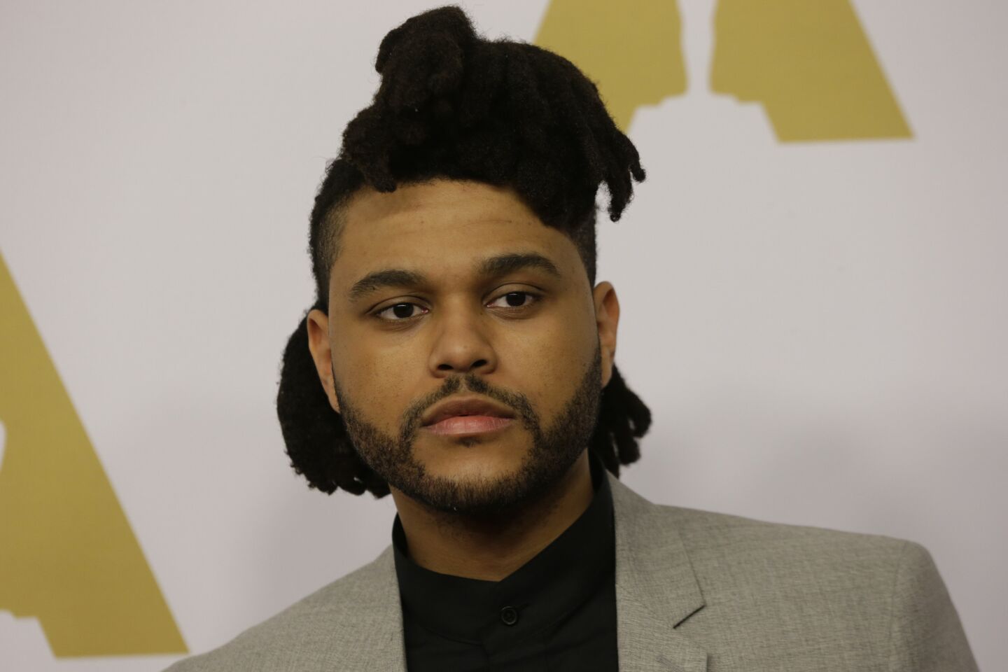 The Weeknd arrives for the 88th annual Academy Awards luncheon at the Beverly Hilton Hotel.