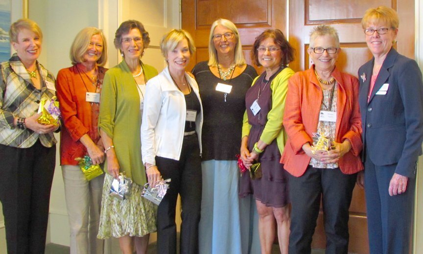 La Jolla Garden Club officers for 2015-2016 include Caroline Meade, president; Kathy Easter, treasurer; Ina Thompson, recording secretary; Dodie Williams, corresponding secretary; Diana Prianto and Natalie Crain, second vice-presidents; Eileen Myster, first vice-president; and Jane McKee, representing California Garden Clubs Inc. (La Jolla Garden Club’s Spring Luncheon; May 20, 2015; at La Jolla Country Club)