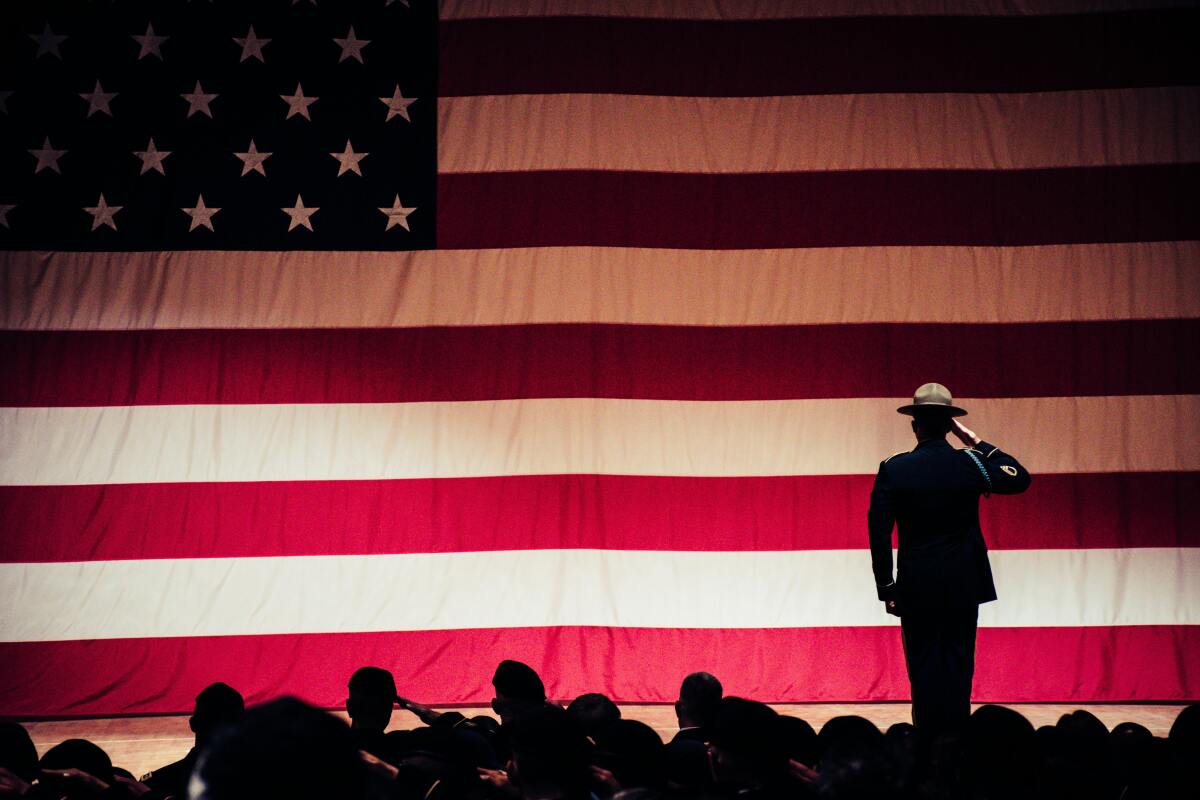 A soldier and the american flag