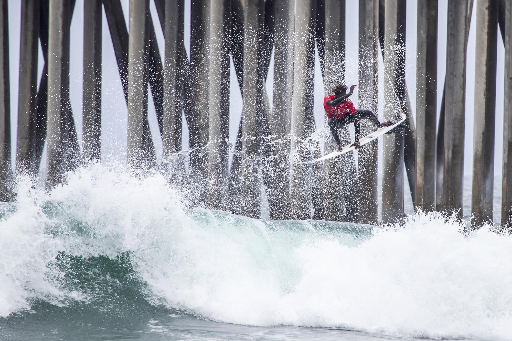 Cherif Fall goes airborne during the surf competition.