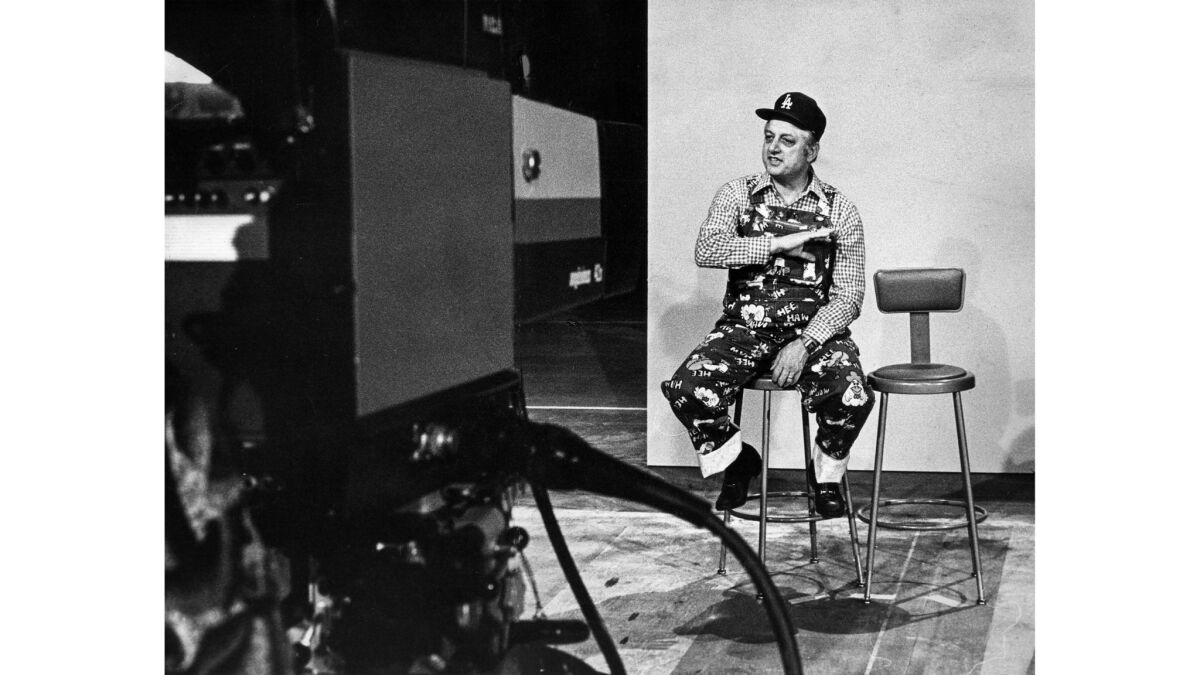 Los Angeles Dodgers manager Tommy Lasorda taping a segment for "Hee Haw" in 1977.