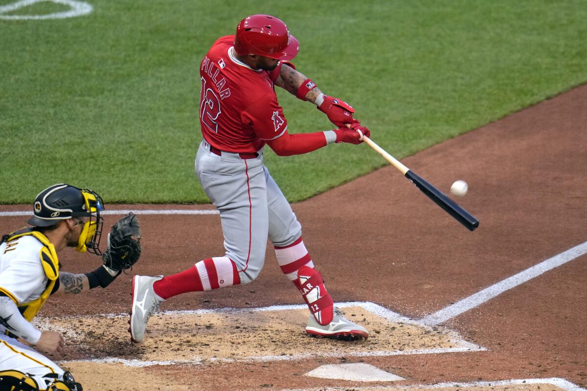 Kevin Pillar hits a three-run home run in the fourth inning in the Angels' win.
