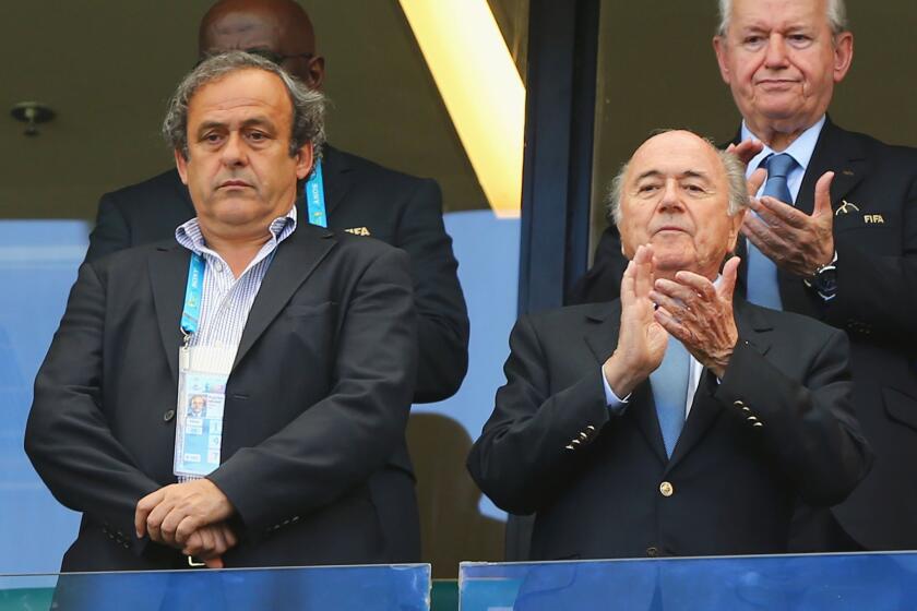 UEFA President Michel Platini, left, has emerged as one of the potential candidate to succeed FIFA President Sepp Blatter, who announced his retirement Tuesday in Zurich, Switzerland.